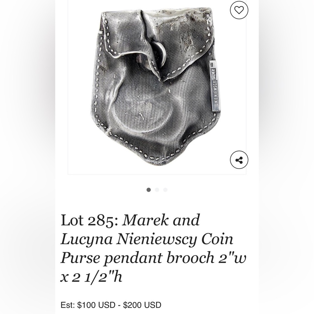 MAREK + LUCYNA NIENIEWSCY sterling silver coin purse pendant brooch - Picture 14 of 16
